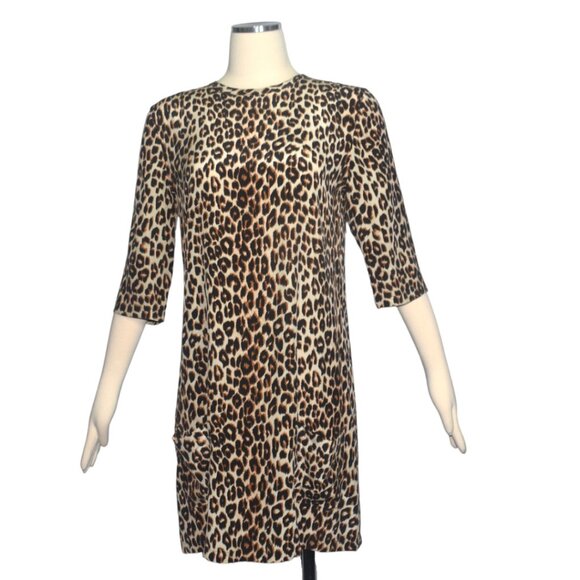 Equipment Femme Aubrey Silk Animal Leopard Print Shift Tunic Dress Pockets S - Picture 1 of 10
